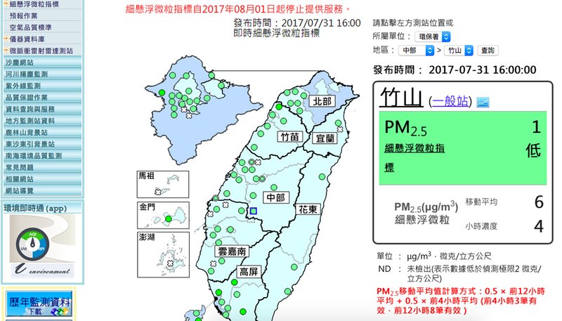 環保署：停止提供PM2.5指標服務