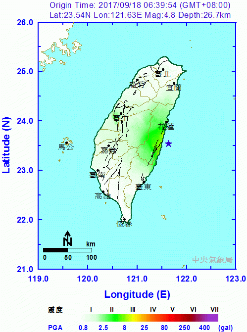 東部近海規模4.8地震 最大震度3級