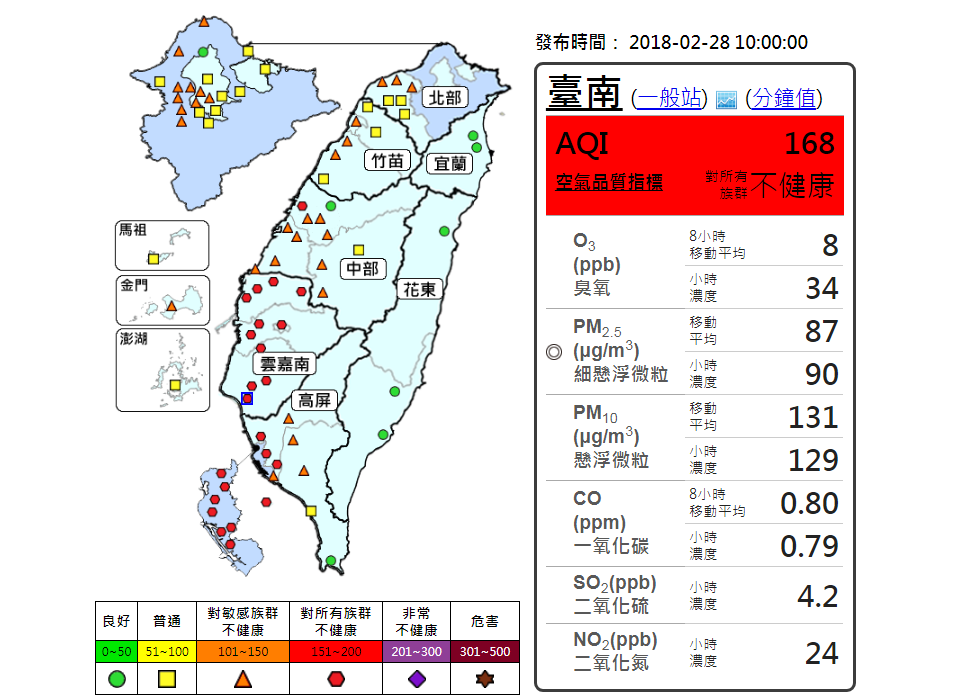 空氣品質不佳 西半部測站一片橘紅