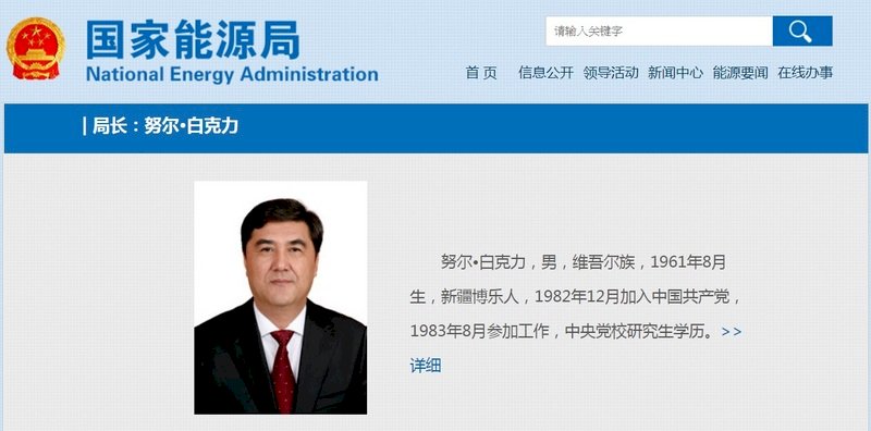維吾爾族從政代表 中國國家能源局長被查