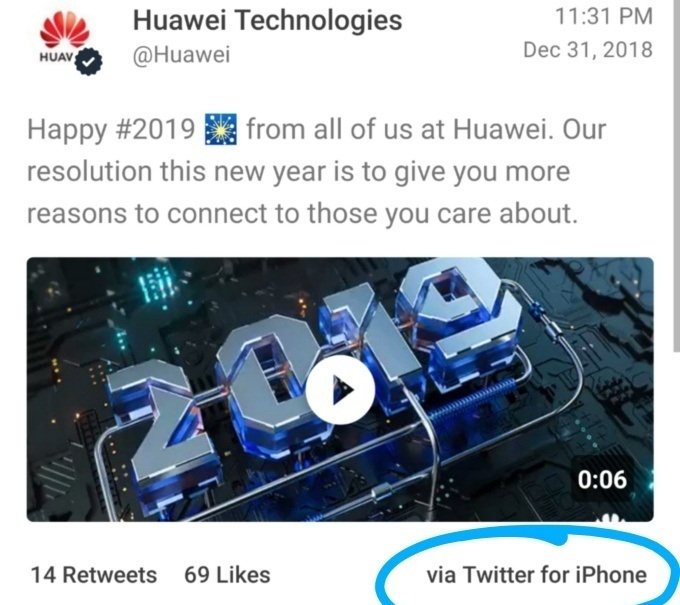 華為新年祝福 竟由iPhone發出