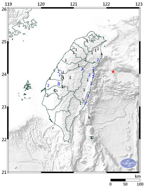東部海域規模5.3地震  最大震度2級