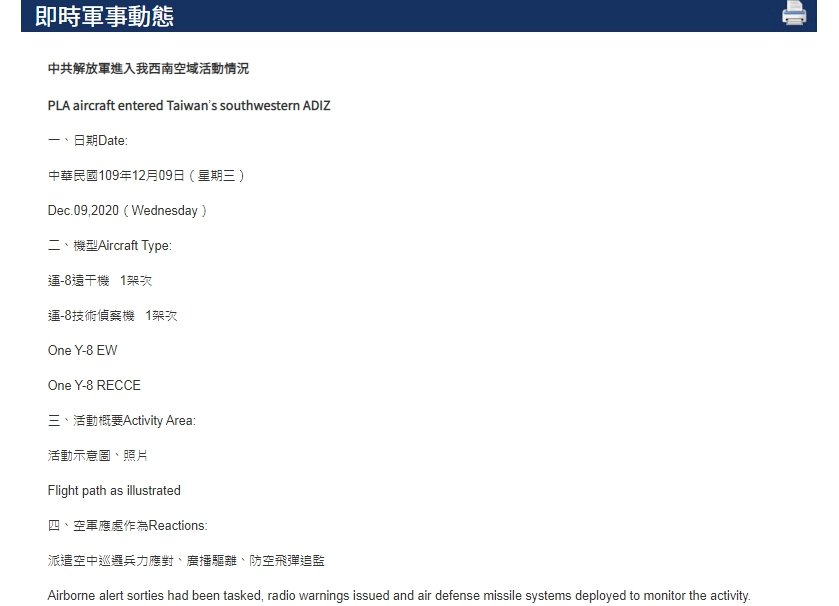 共軍運8遠干機技偵機擾台 空軍兵力應對