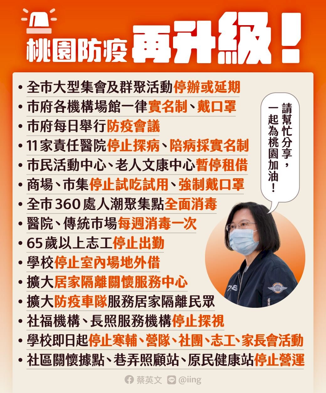 蔡總統籲記取SARS教訓 中央地方同心挺桃園