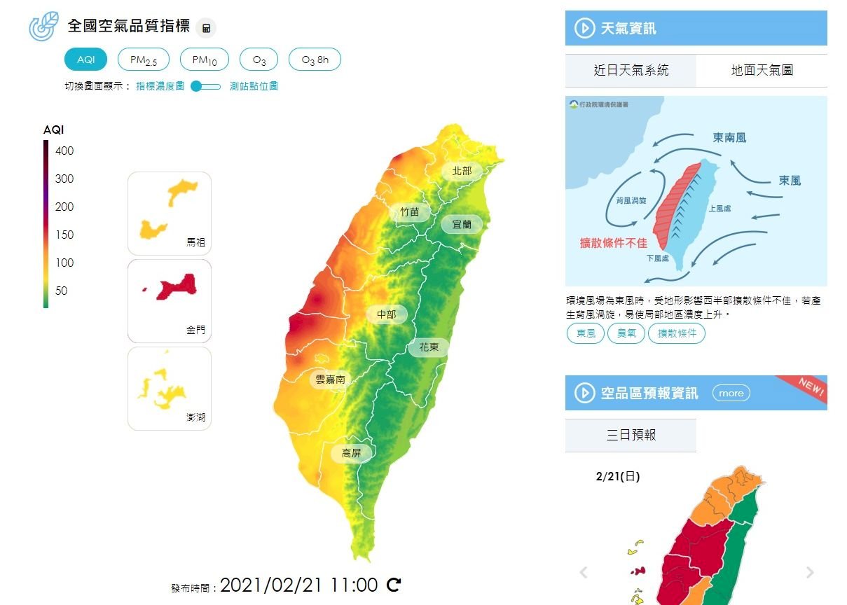 西部空品差   7測站亮紅燈21測站橘燈