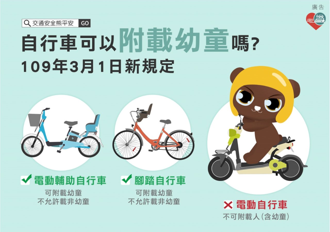 自行車附載幼童上路周年 交通部公布24款合格車款
