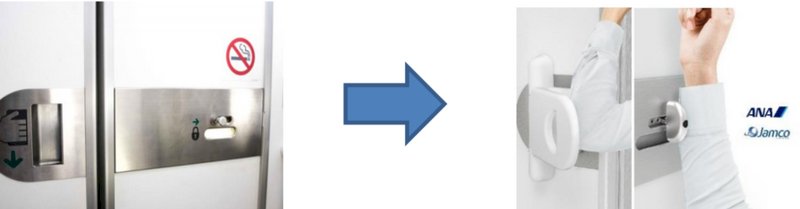 防疫設計 全日空研發機上洗手間用手肘開關門