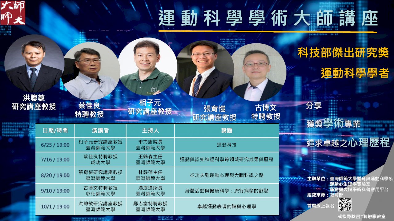 集結傑出研究獎5位運科得主 台師大舉辦大師系列講座