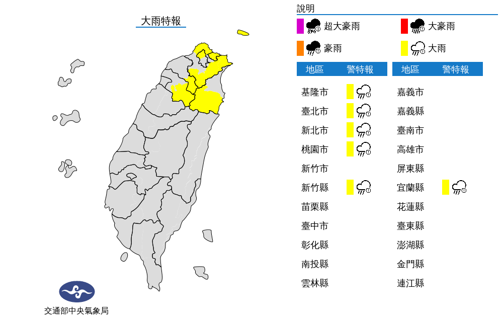 颱風外圍雲系影響 北北基等6縣市大雨特報