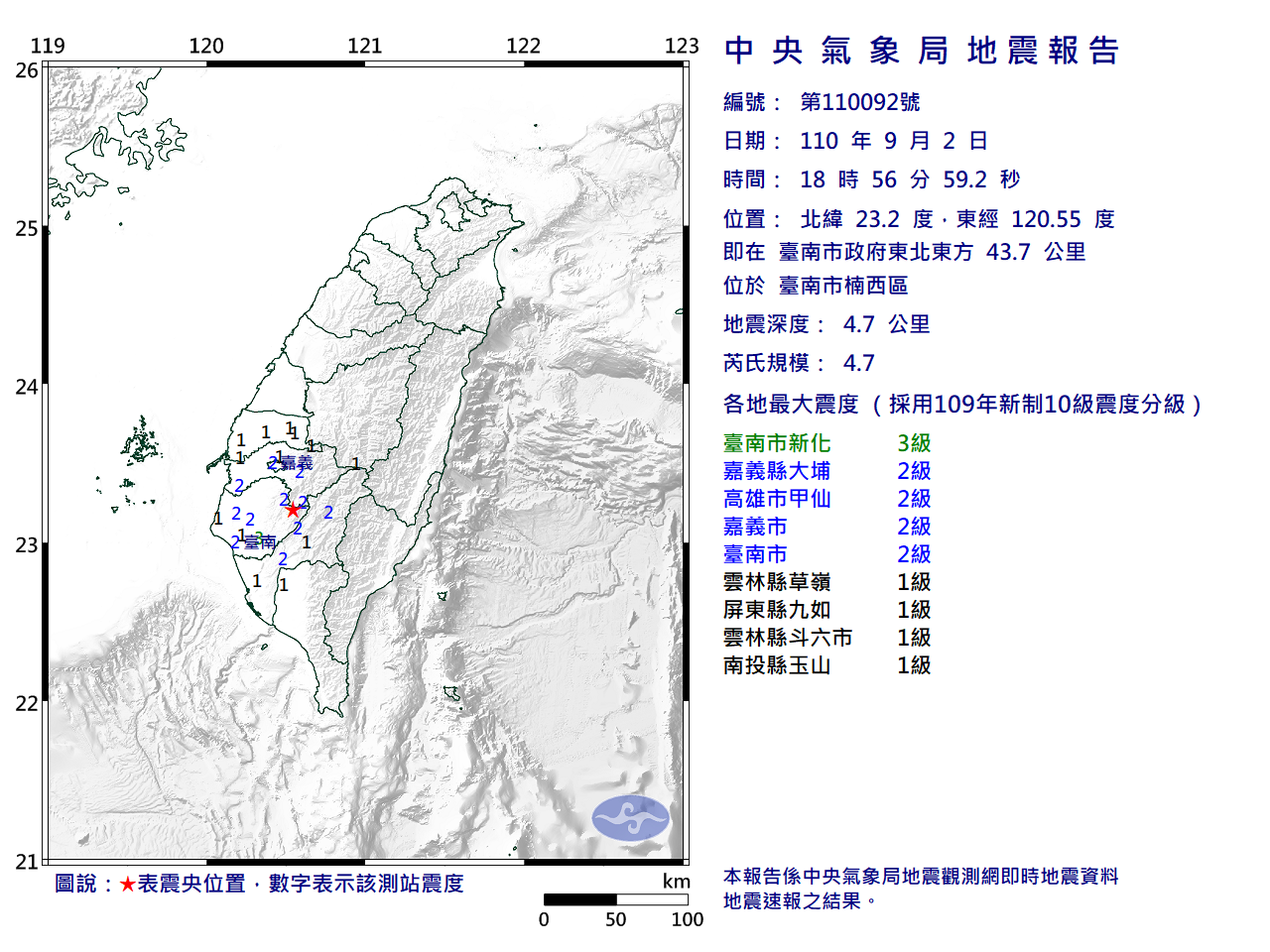 台南規模4 7地震 最大震度3級 新聞 Rti 中央廣播電臺