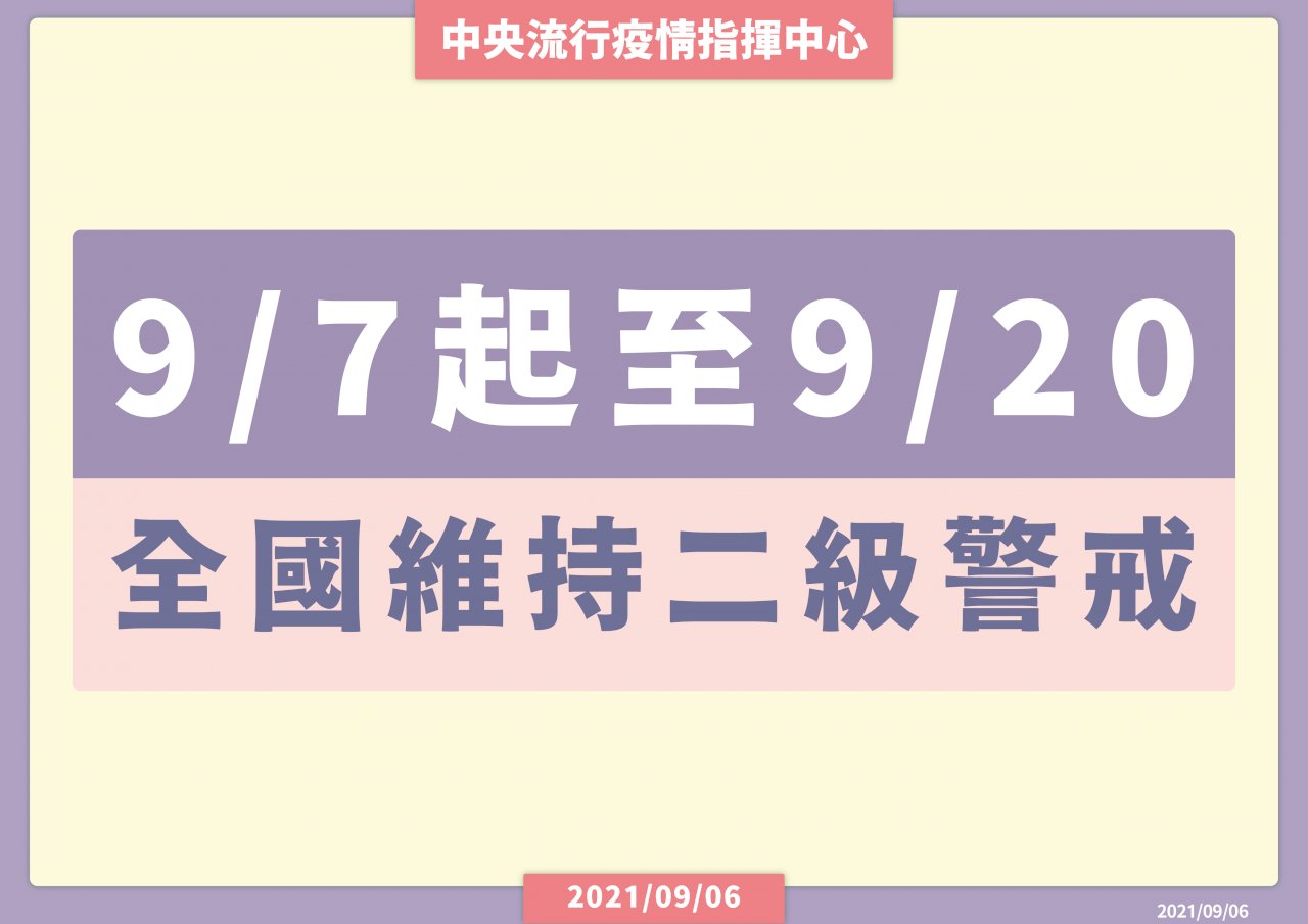 全國二級警戒再延長 實施至9/20