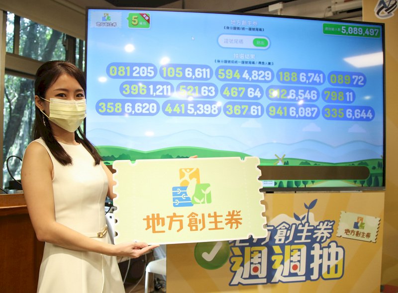 國發會15日上午10時30分開始抽出首批地方創生券,身分證末三碼081、105、594、188、089、396、521、467、912、798、358、441、367、941、335,共5萬1163個名額。 (圖:中央社)