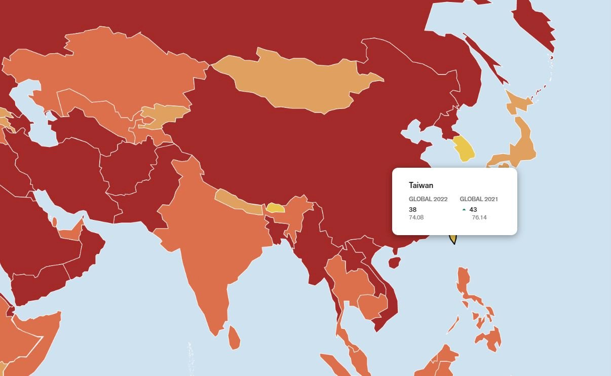 全球新聞自由指數台灣排名38 中國倒數第六