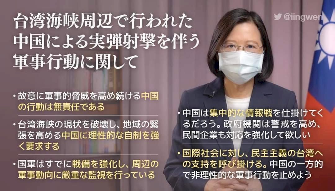 總統發表英日語推文 籲國際支持民主台灣