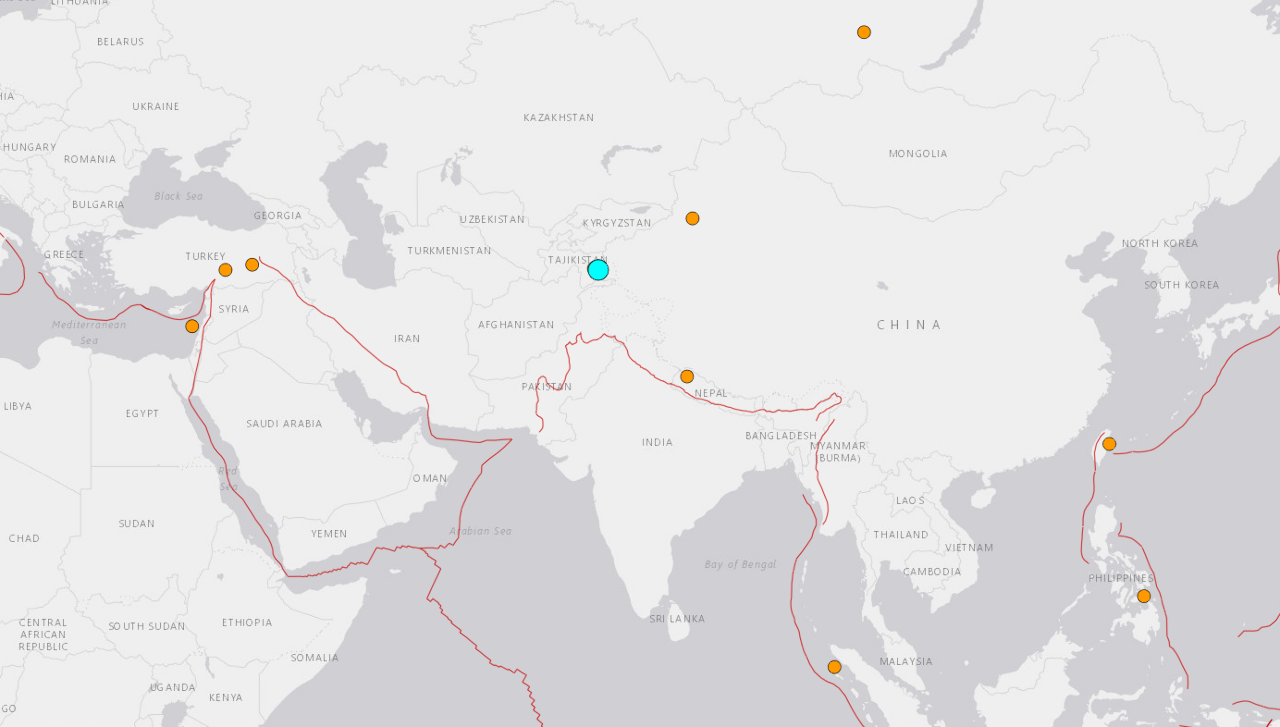 中亞國家塔吉克東部 發生規模6.8地震