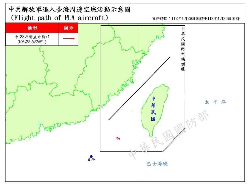 偵獲10架次共機其中1架直升機侵擾西南空域