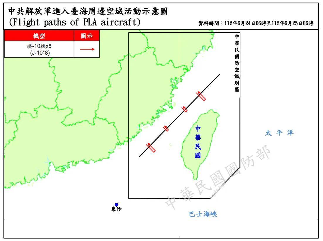 共機持續擾台試探  殲10戰機分組跨越中線後折返