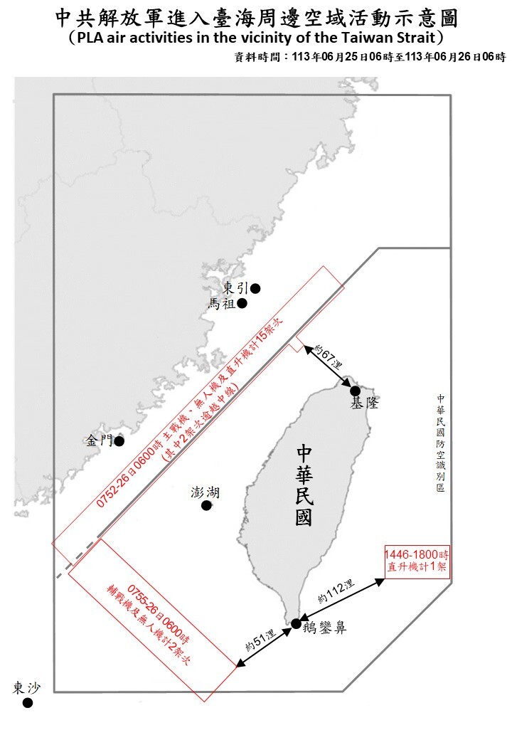 24架共機上午越線擾台 國軍嚴密掌握