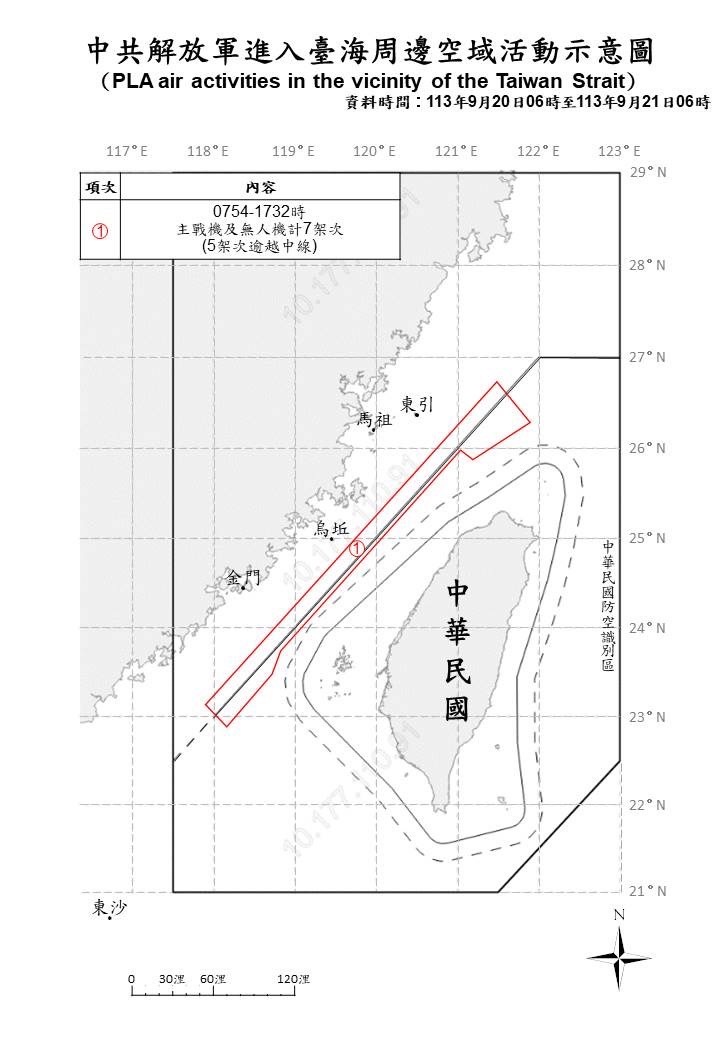 中共13機艦台海周邊活動 5架次共機逾越中線