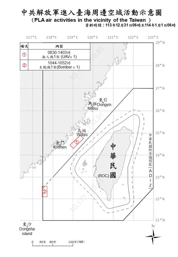 2共機、7共艦元旦擾台 國軍嚴密監控