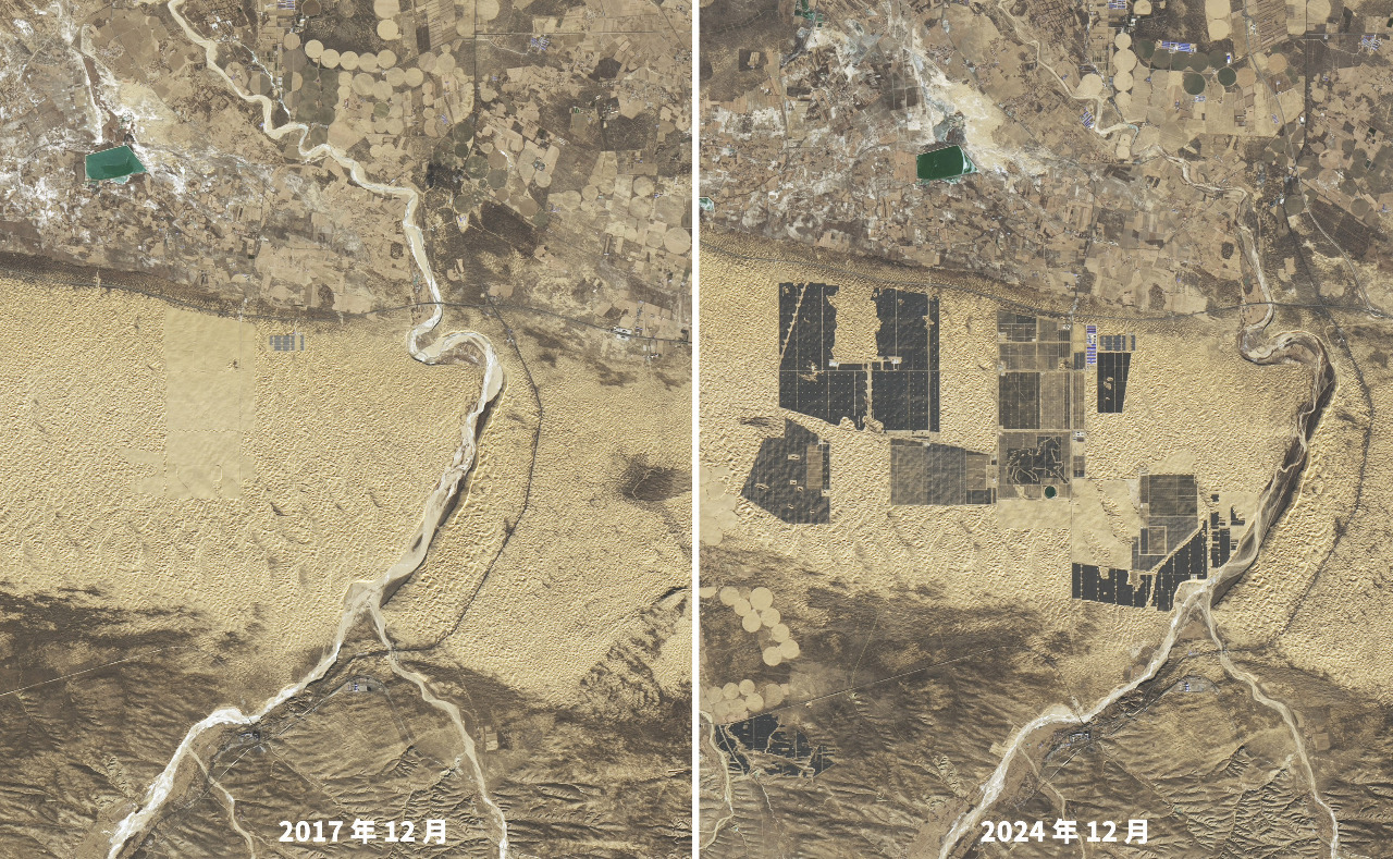 NASA發布衛星圖像 中國內蒙古沙漠建太陽能長城