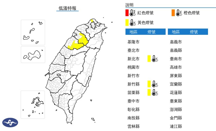 低溫特報 新北及竹苗明午後低溫10度以下